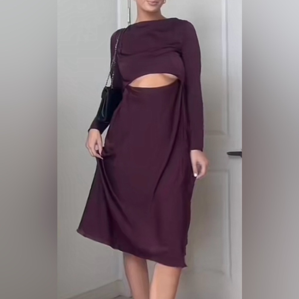 ASOS DESIGN satin midi dress with cowl back in wine